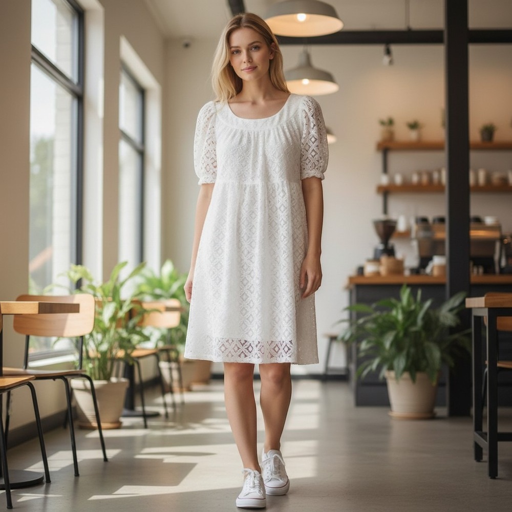 Dress‎ Barn Women's White Lace Dress Size 16 Cottagecore Boho